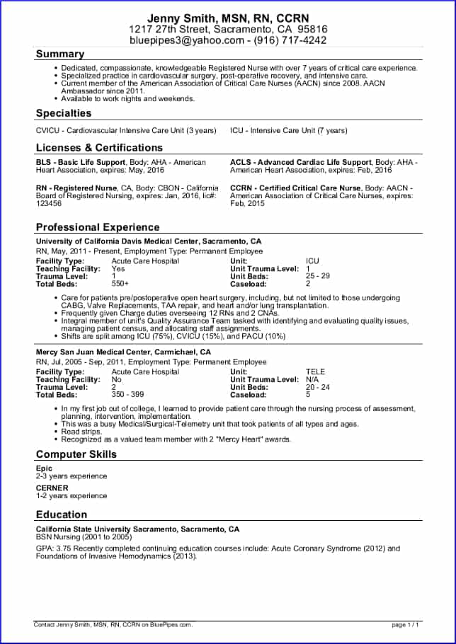 Nurses sample resume