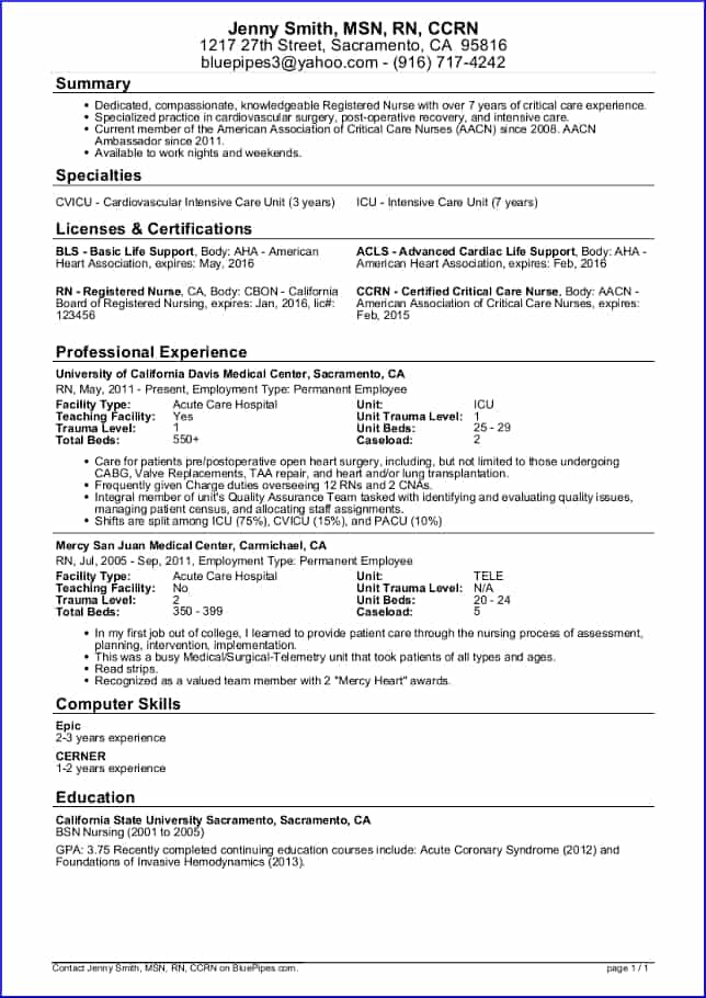 Sample resume of nursing