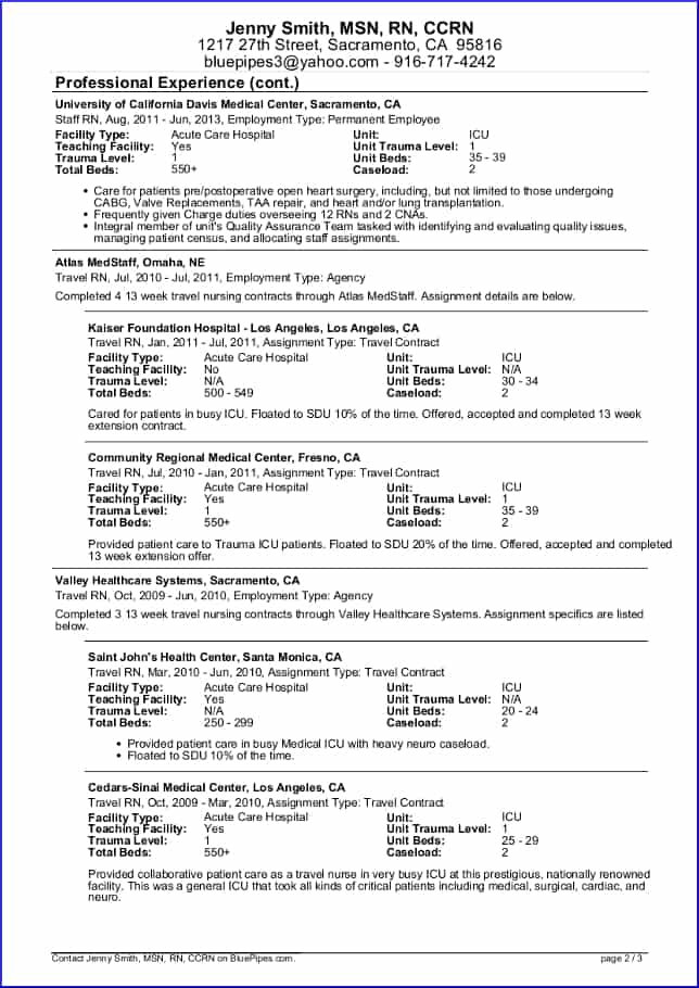 Sample Travel Nursing Resume Free Template BluePipes Blog