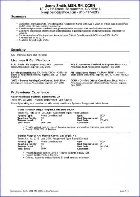 Sample Travel Nursing Resume – Free Template and Ultimate Writing Guide ...