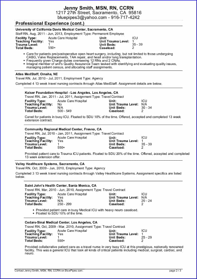 Sample Travel Nursing Resume Page 2 2014