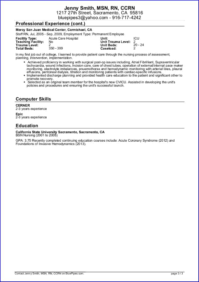 Sample Travel Nursing Resume Free Template » BluePipes Blog