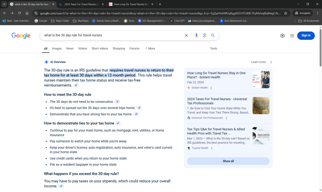Image of AI misinformation about travel nurse tax issues
